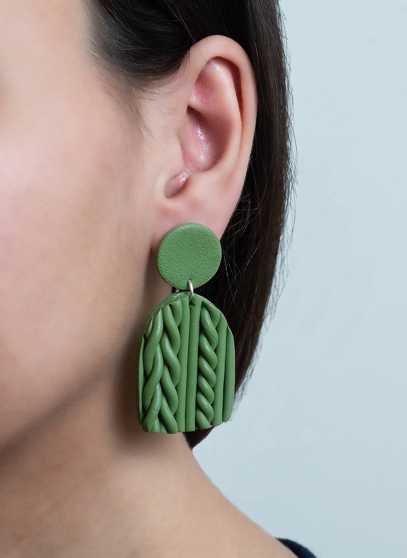 Knitted Olive Drop Earrings - Image 3