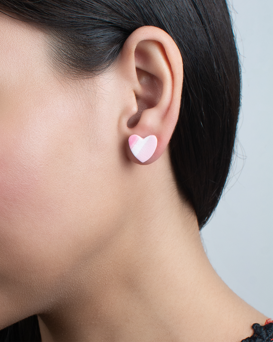 Pink Multicolor Textured Heart Studs - Image 3