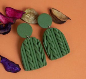 Knitted Olive Drop Earrings