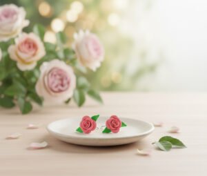 Mini Hot Pink Rose Studs with Leaves
