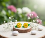Mini Yellow Rose Studs with Leaves